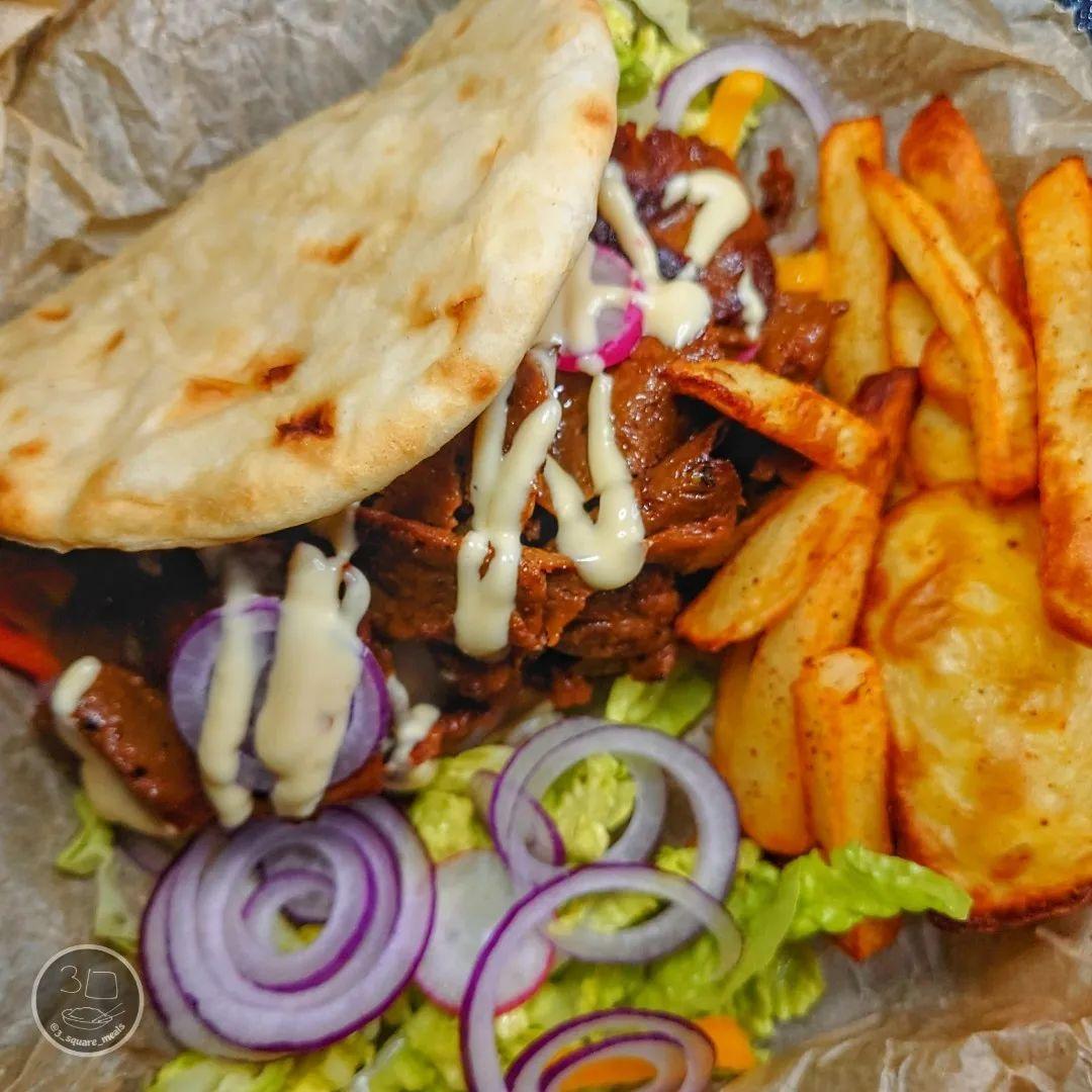 Döner Kebab with Chips and Salad