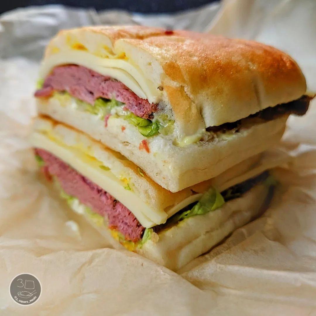 Vegetarian Focaccia Sandwich with Cheese and Greens