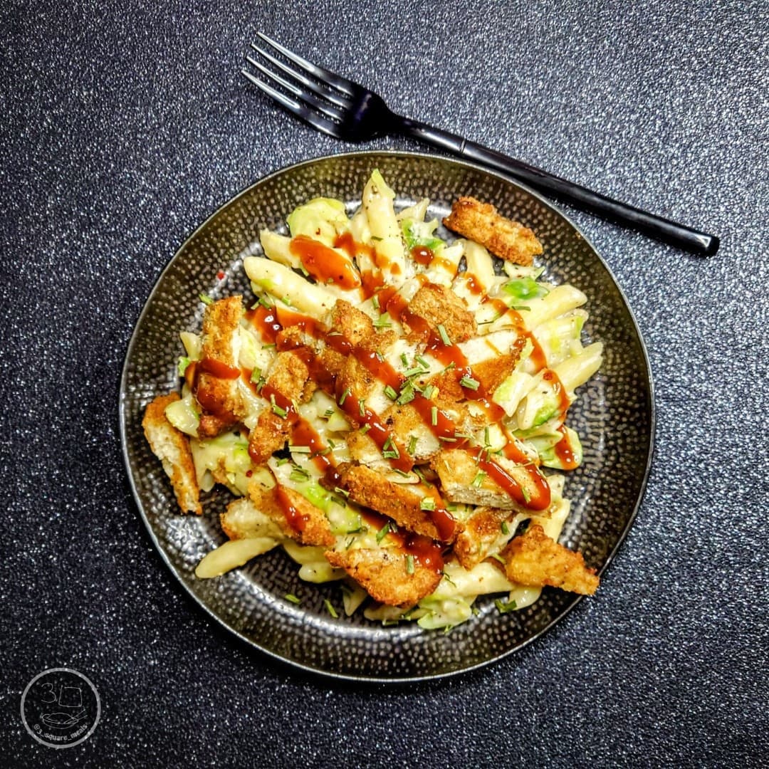 Loaded Pasta with Fried Chicken and Cheese