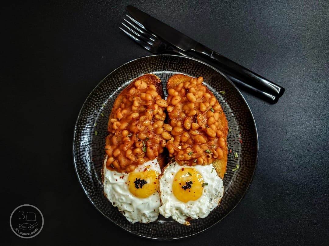 Halloween Themed Fried Bread with Eggs and Beans