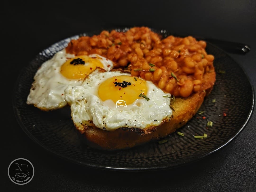 Halloween Themed Fried Bread with Eggs and Beans