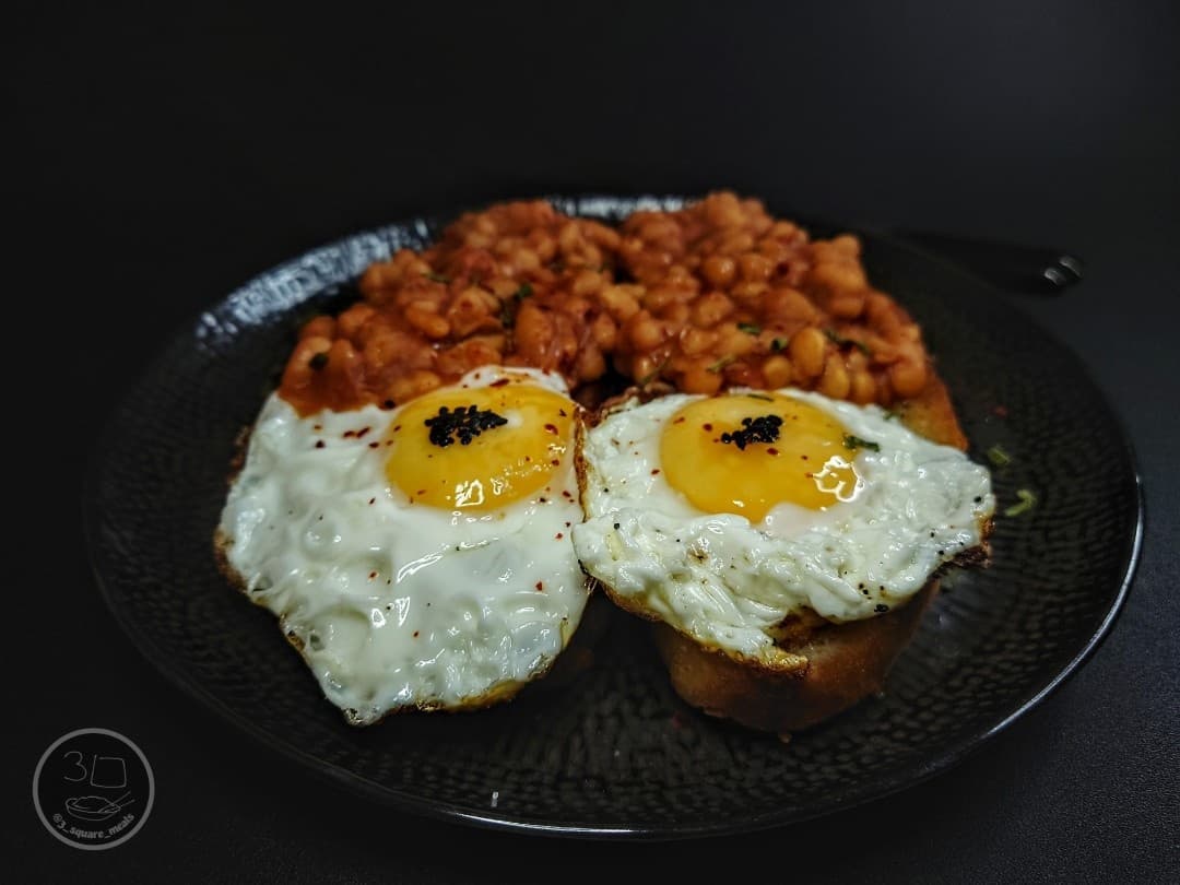 Halloween Themed Fried Bread with Eggs and Beans