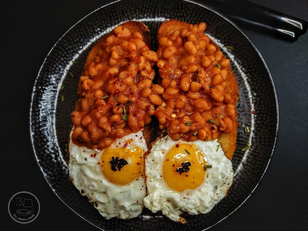 Halloween Themed Fried Bread with Eggs and Beans