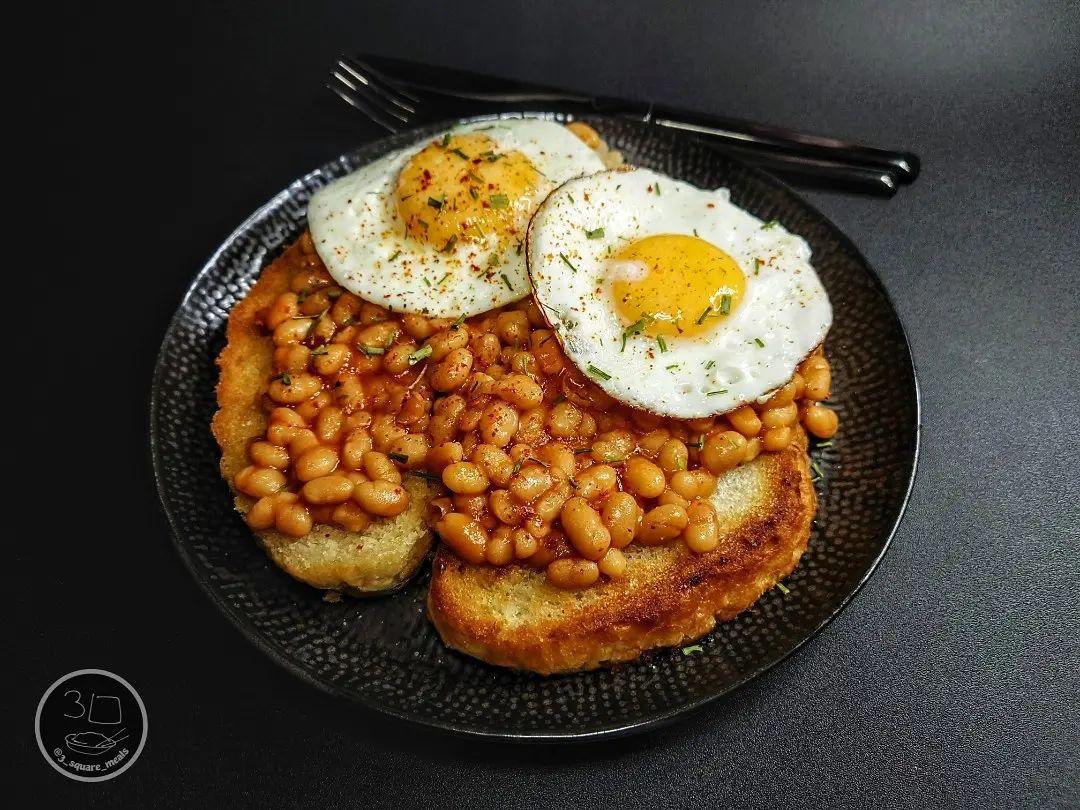 Fried Bread with Eggs and Beans