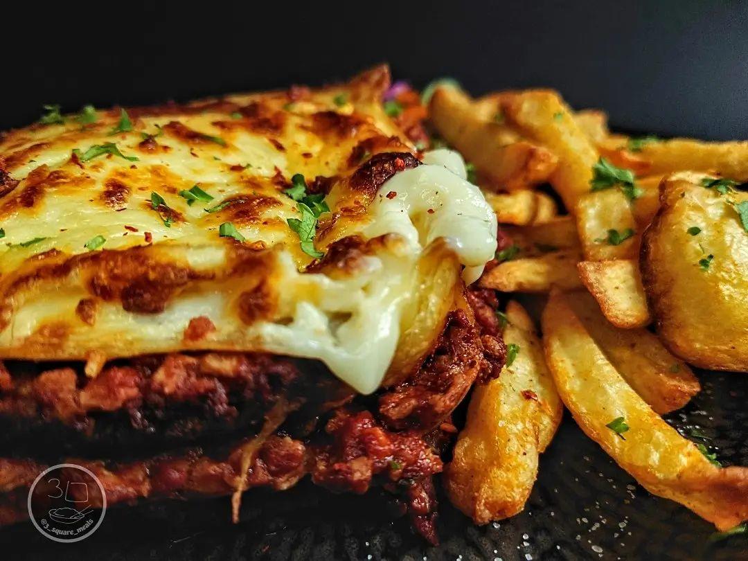 Vegetarian Lasagne with Chips and Salad