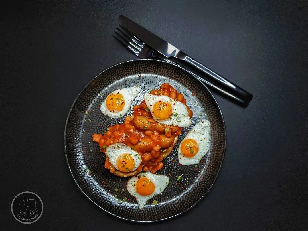 Sausage, Egg, and Beans on Toast