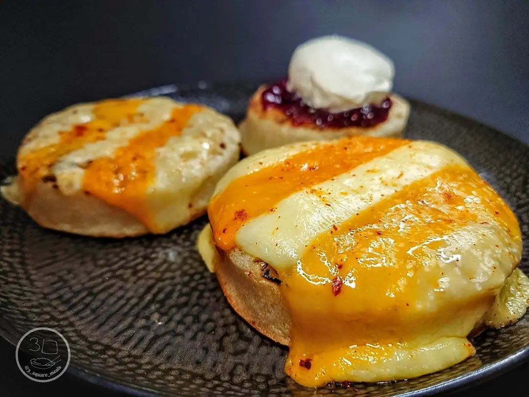 Grilled Crumpets with Cheese and Jam