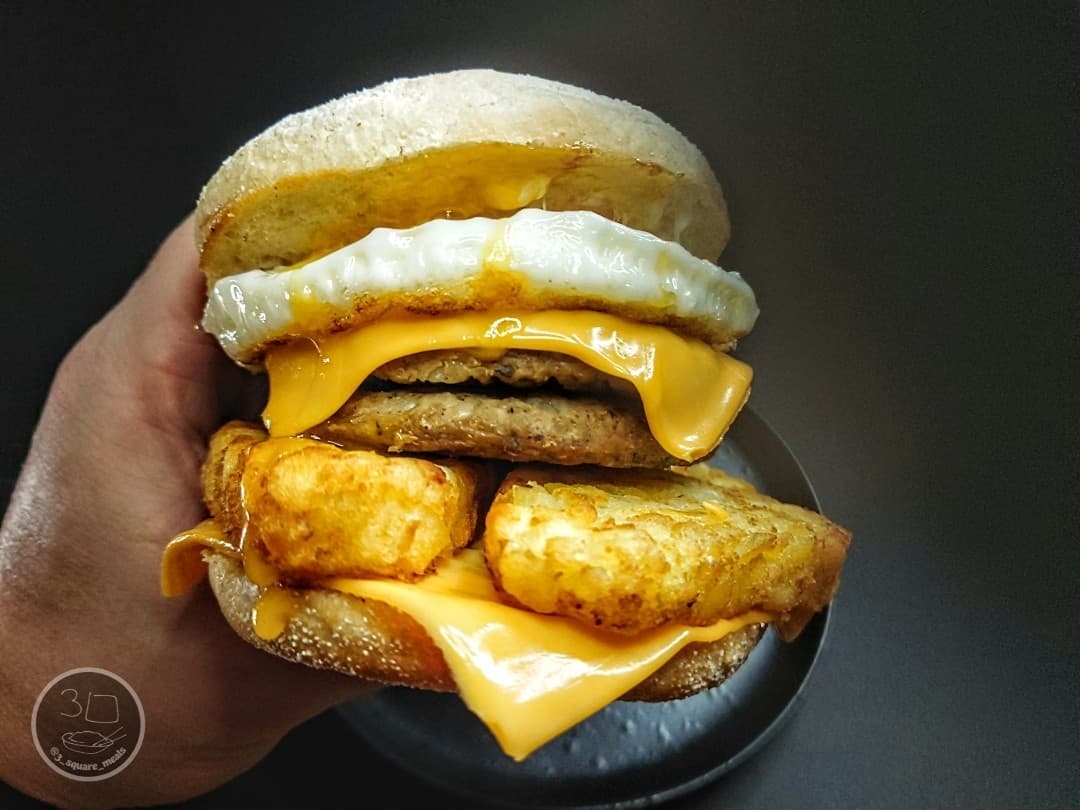 Sausage Egg and Hash Brown Breakfast Muffin