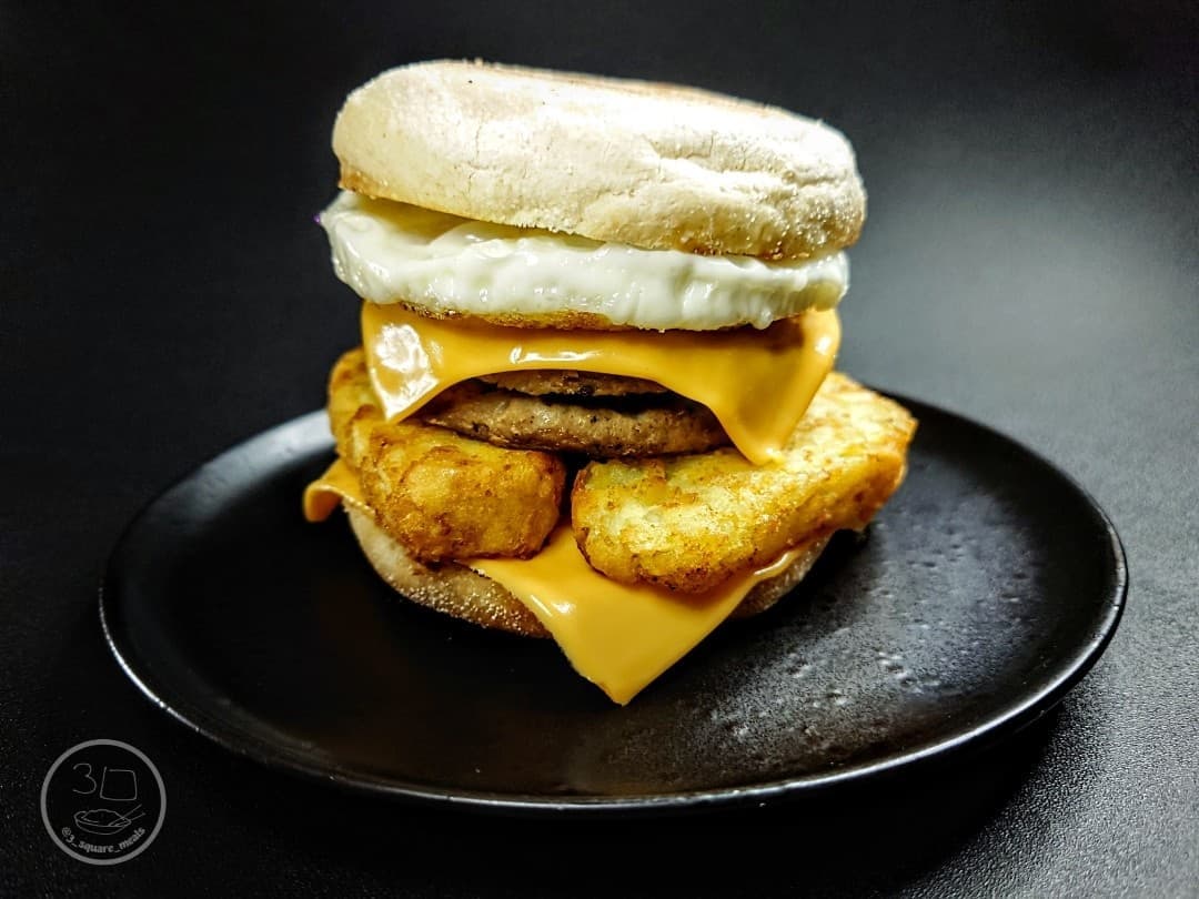 Sausage Egg and Hash Brown Breakfast Muffin