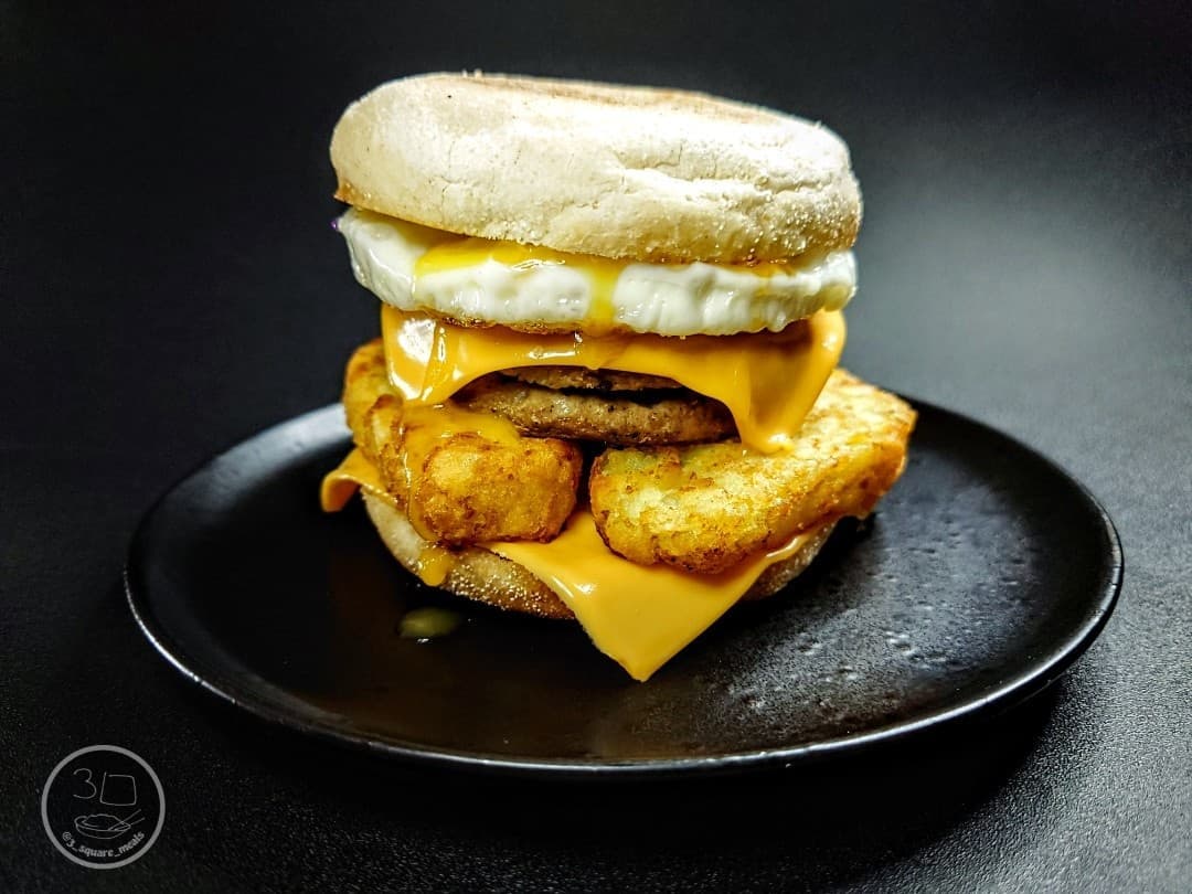 Sausage Egg and Hash Brown Breakfast Muffin