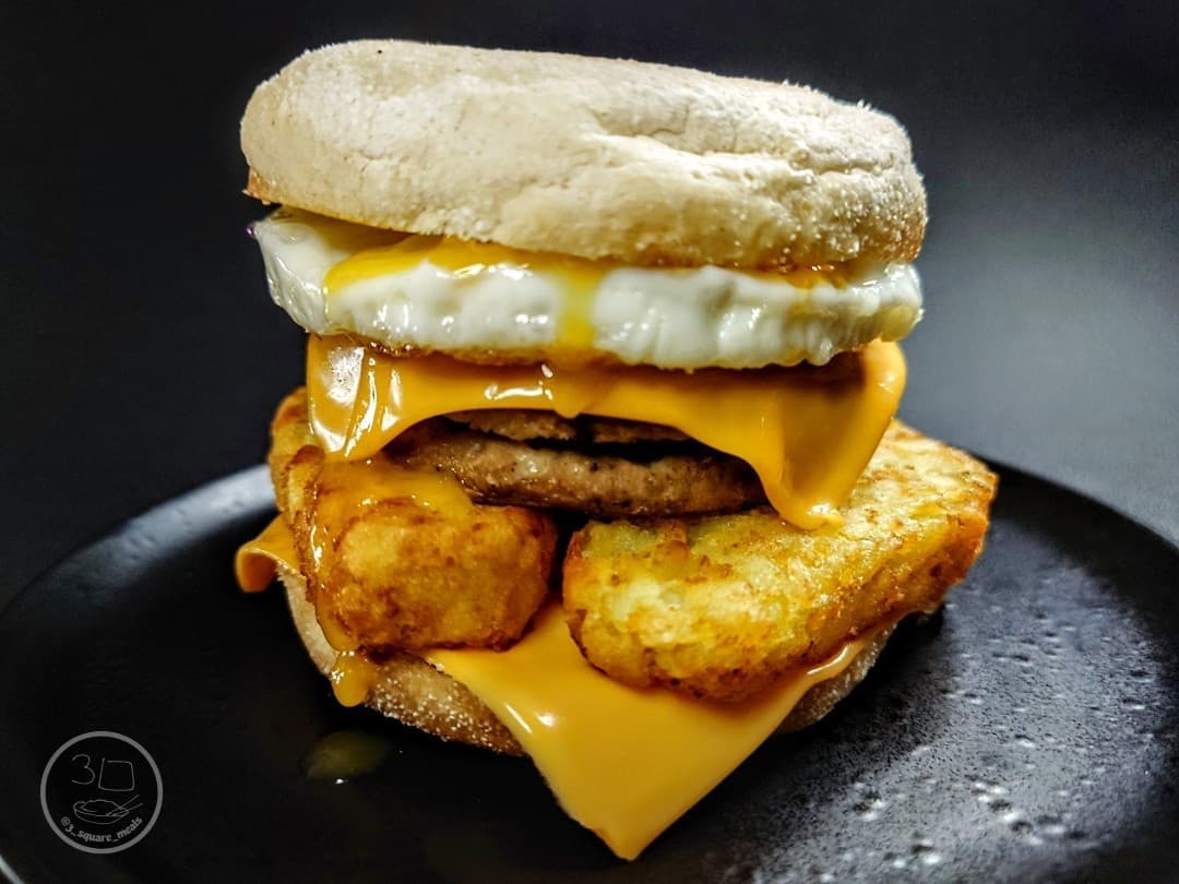 Sausage Egg and Hash Brown Breakfast Muffin