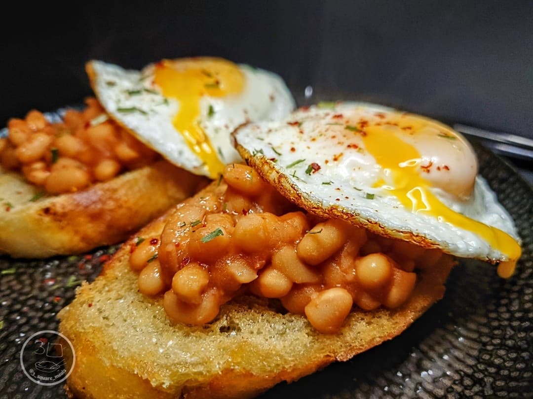 Fried Bread with Eggs and Beans