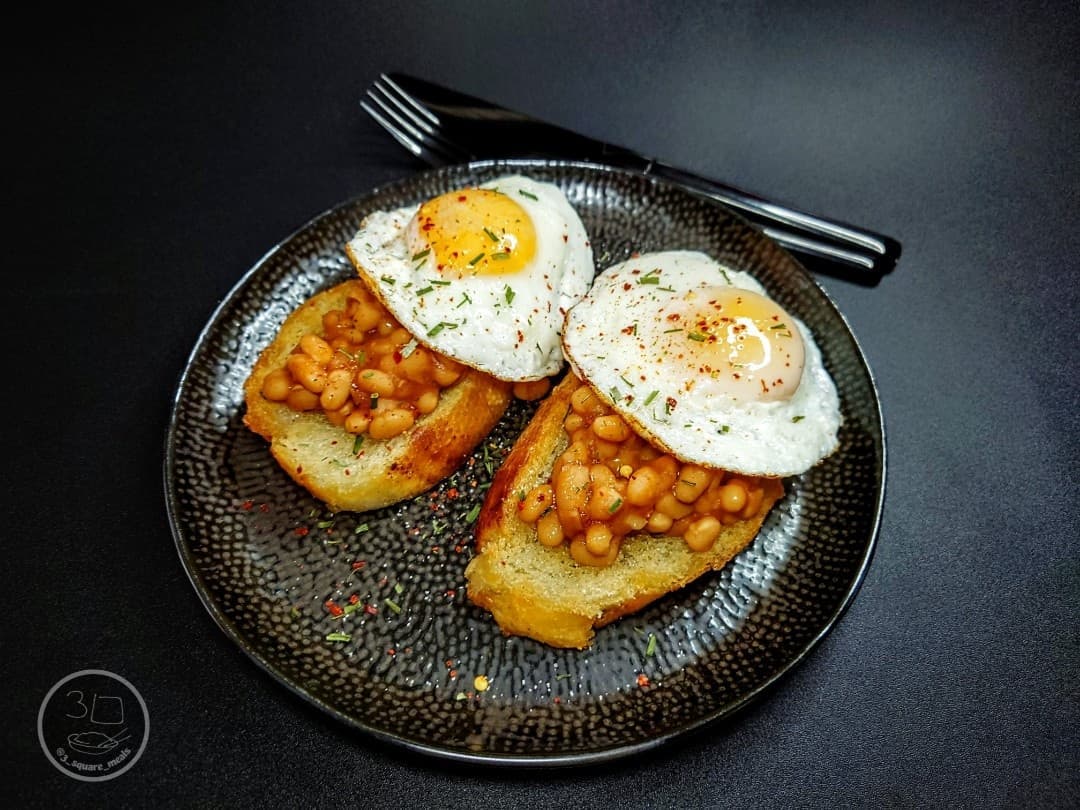 Fried Bread with Eggs and Beans
