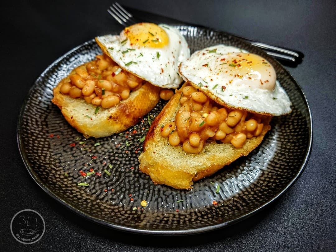 Fried Bread with Eggs and Beans