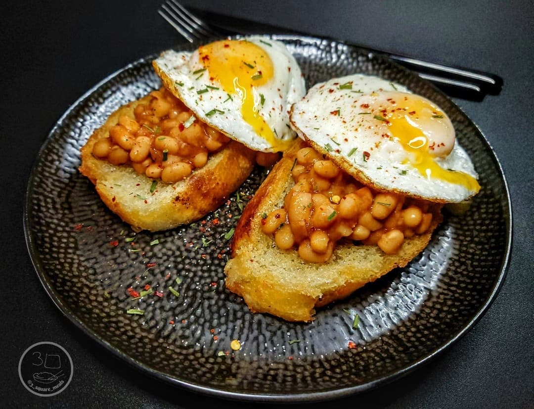 Fried Bread with Eggs and Beans