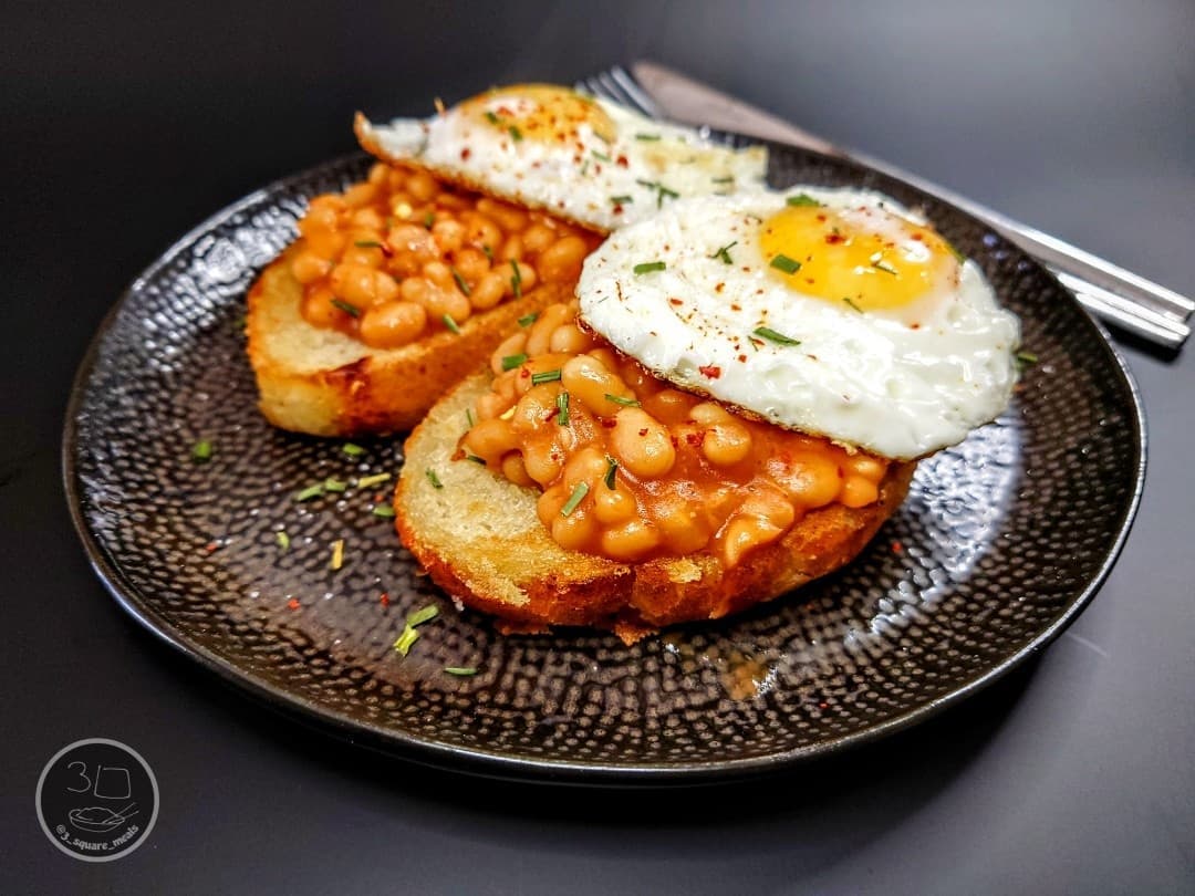 Vegetarian Fried Bread with Eggs and Beans