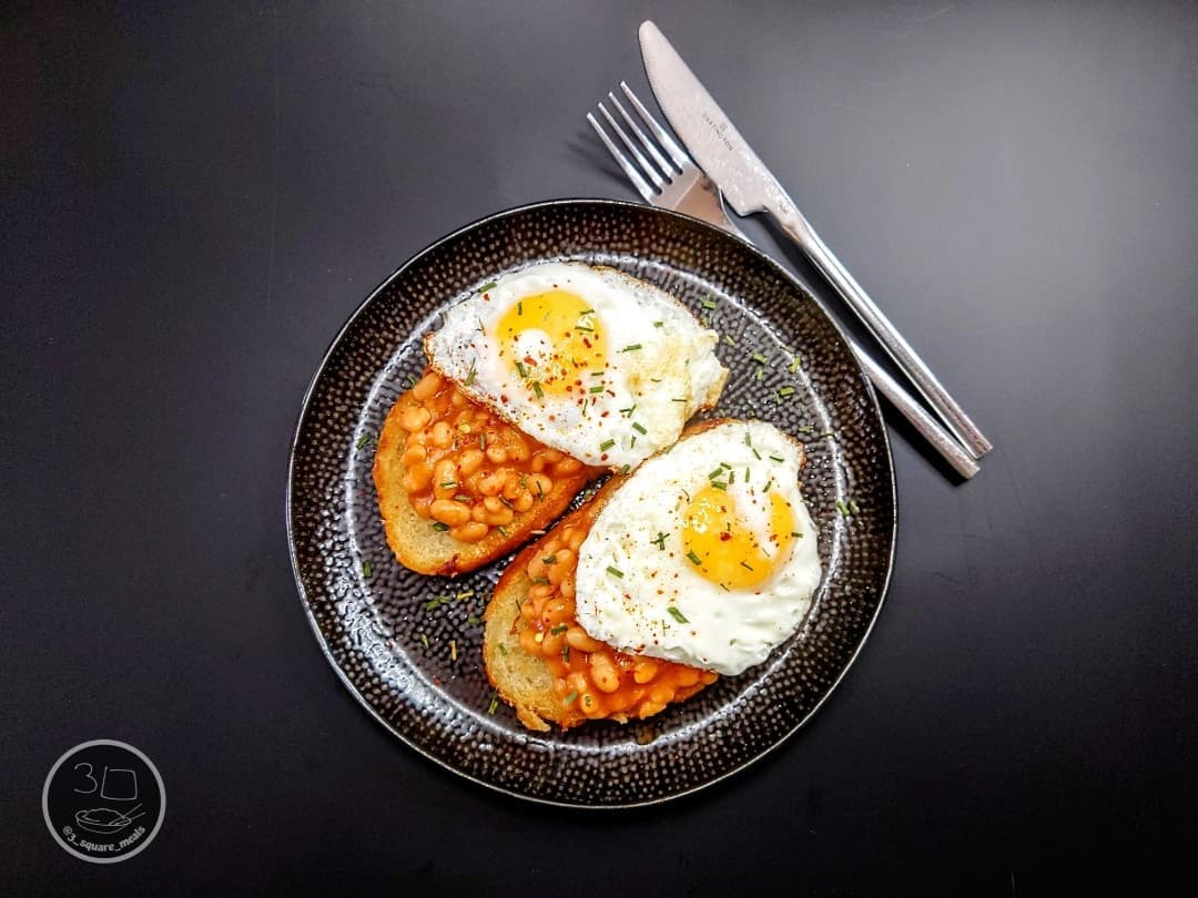 Vegetarian Fried Bread with Eggs and Beans
