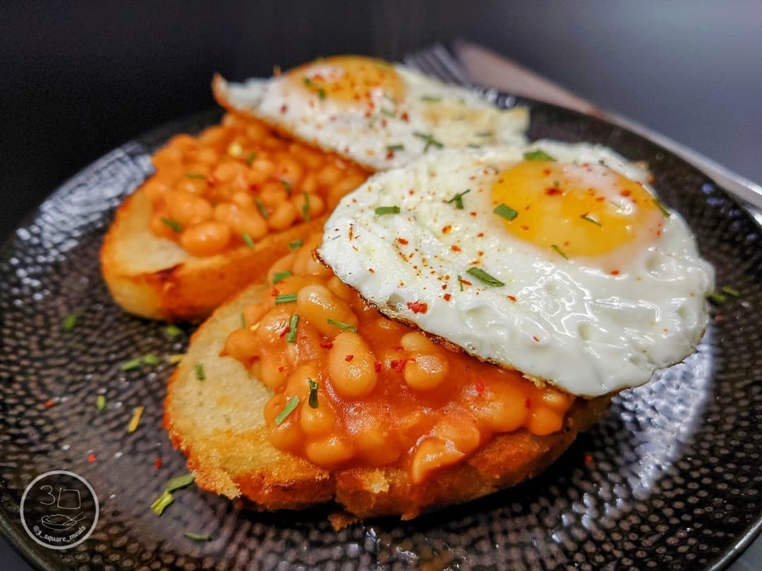 Vegetarian Fried Bread with Eggs and Beans