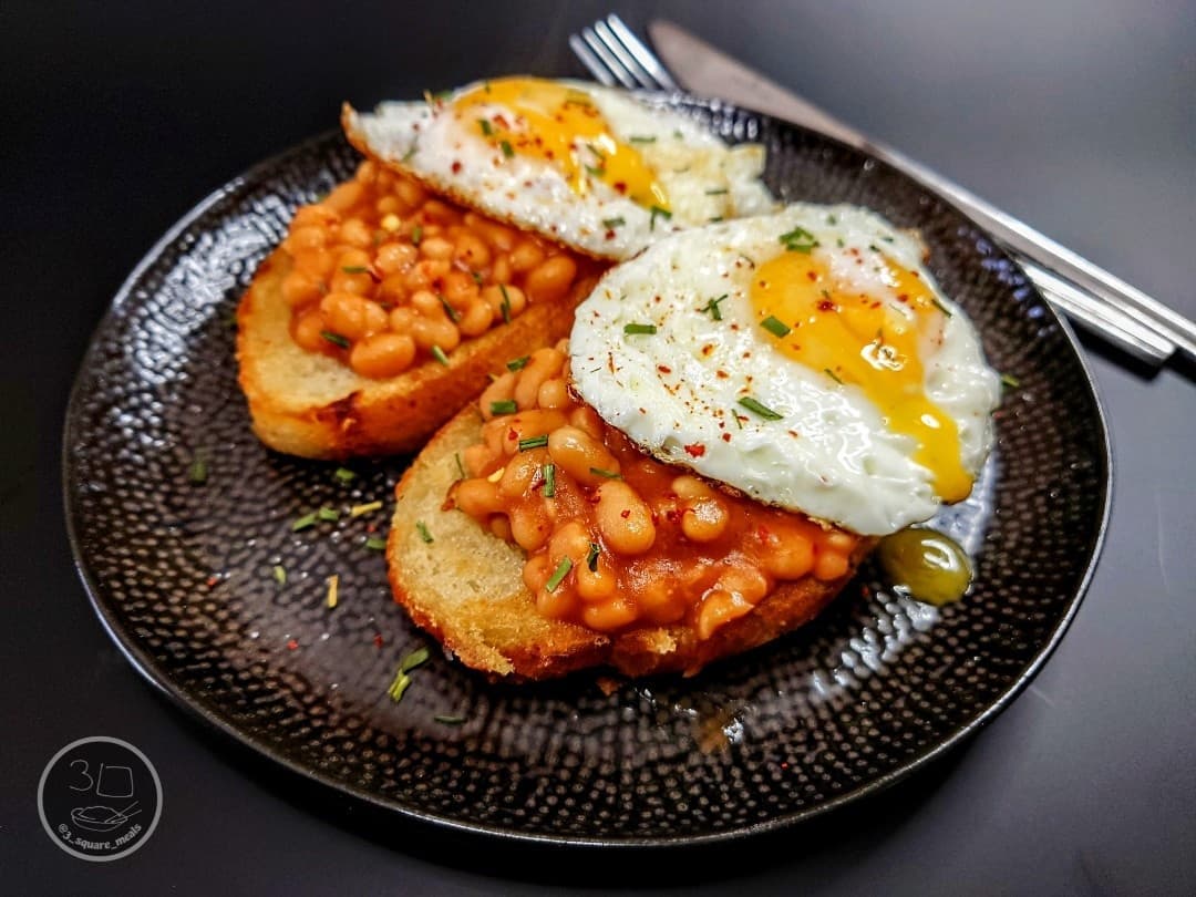 Vegetarian Fried Bread with Eggs and Beans