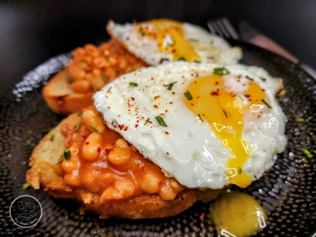 Vegetarian Fried Bread with Eggs and Beans
