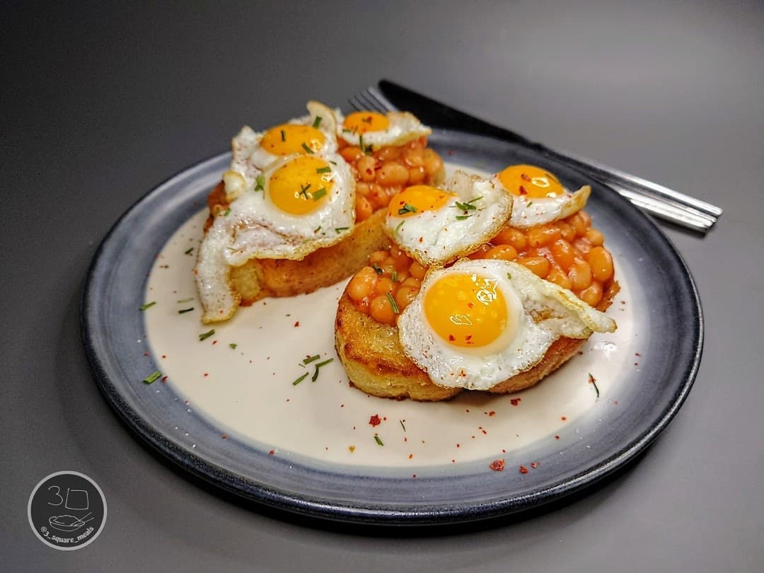 Fried Bread with Eggs and Beans