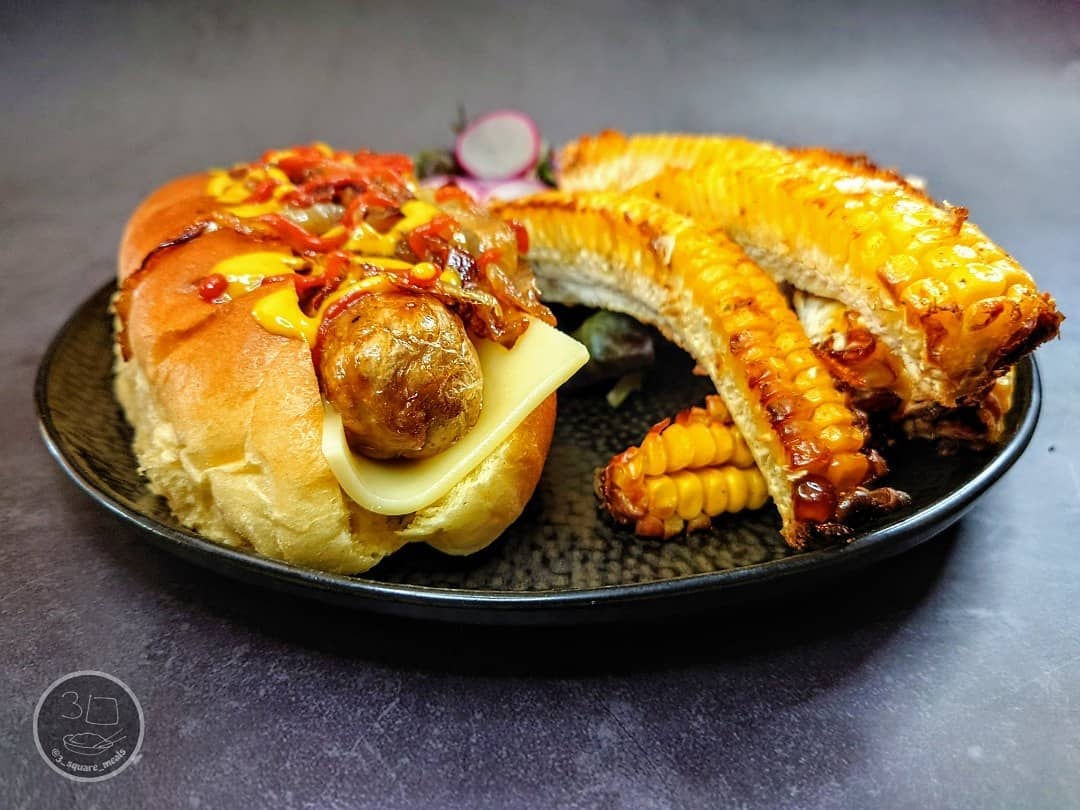 Vegetarian Hotdog with Roasted Corn Ribs