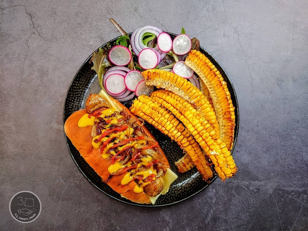 Vegetarian Hotdog with Roasted Corn Ribs