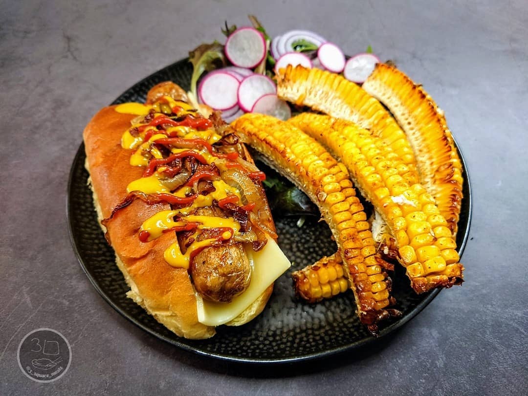 Vegetarian Hotdog with Roasted Corn Ribs