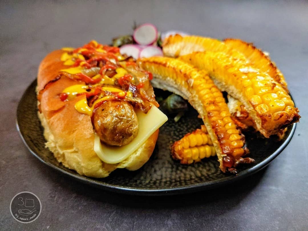 Vegetarian Hotdog with Roasted Corn Ribs