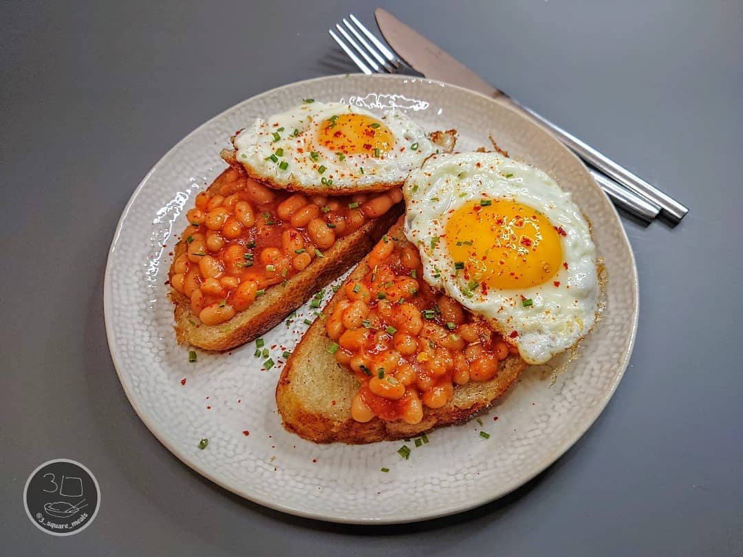 Fried Bread with Eggs and Beans