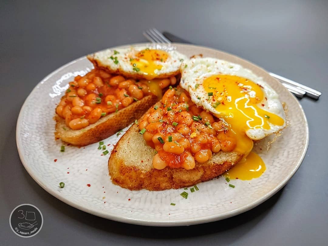 Fried Bread with Eggs and Beans
