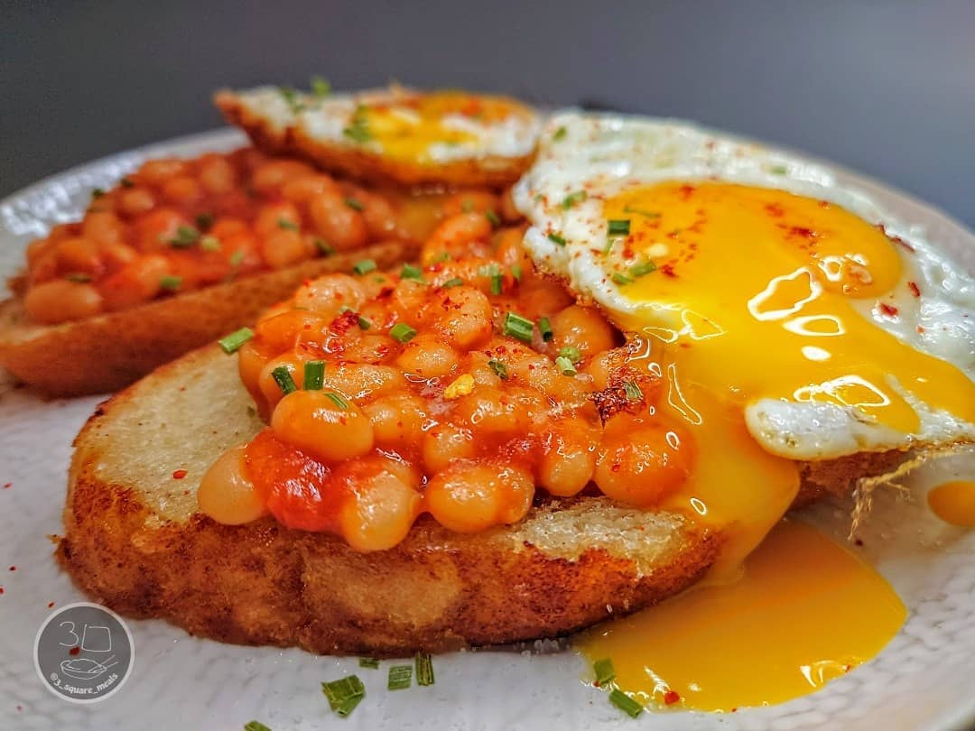 Fried Bread with Eggs and Beans