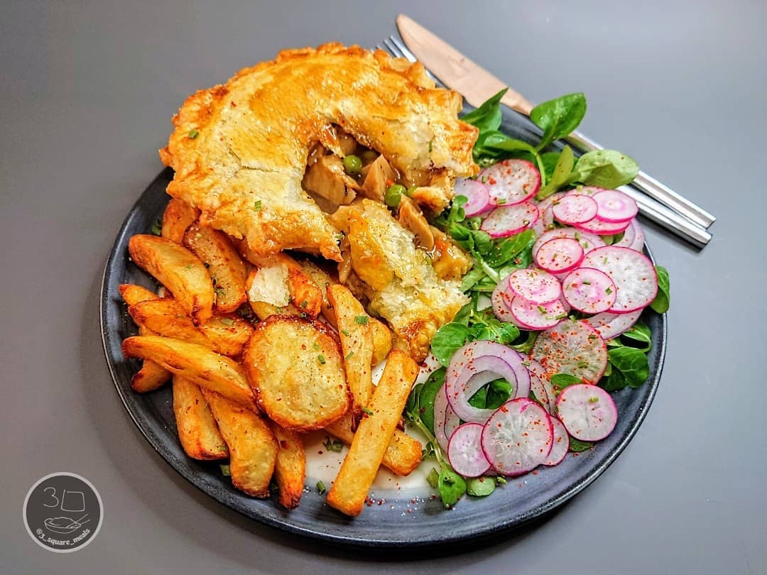Vegetarian Pie with Chips and Salad