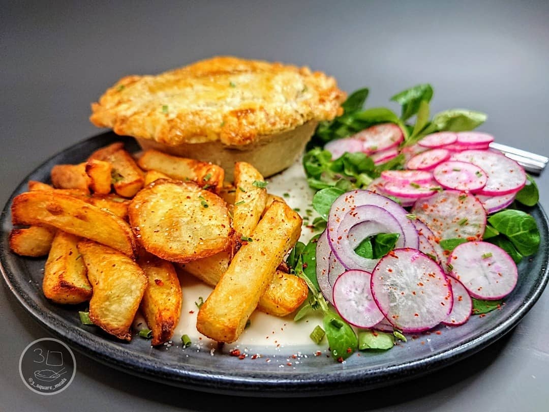 Vegetarian Pie with Chips and Salad