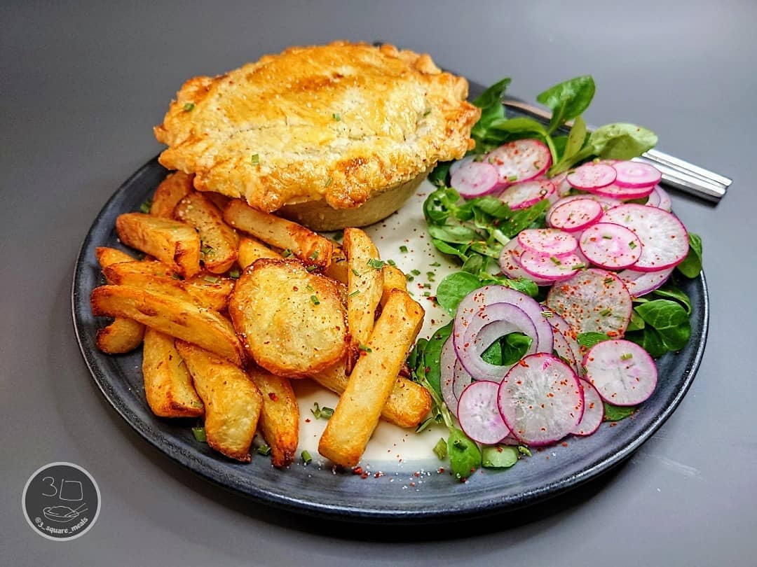 Vegetarian Pie with Chips and Salad