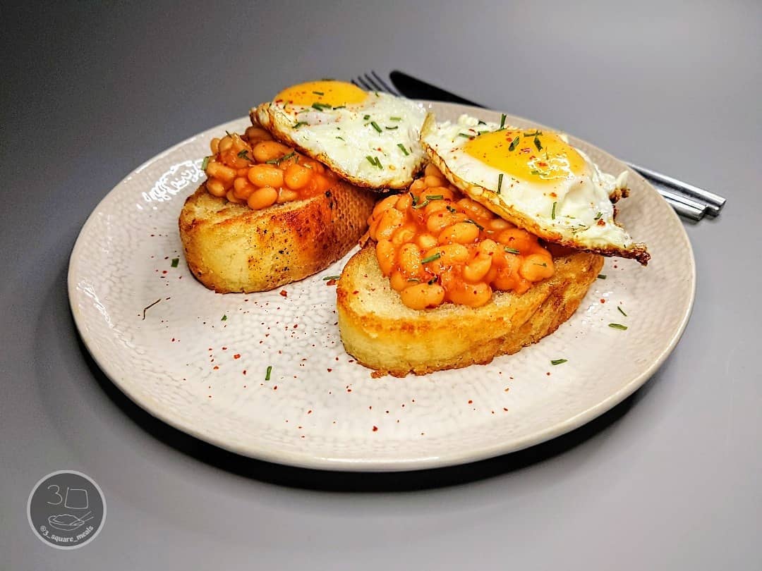 Fried Bread with Eggs and Beans