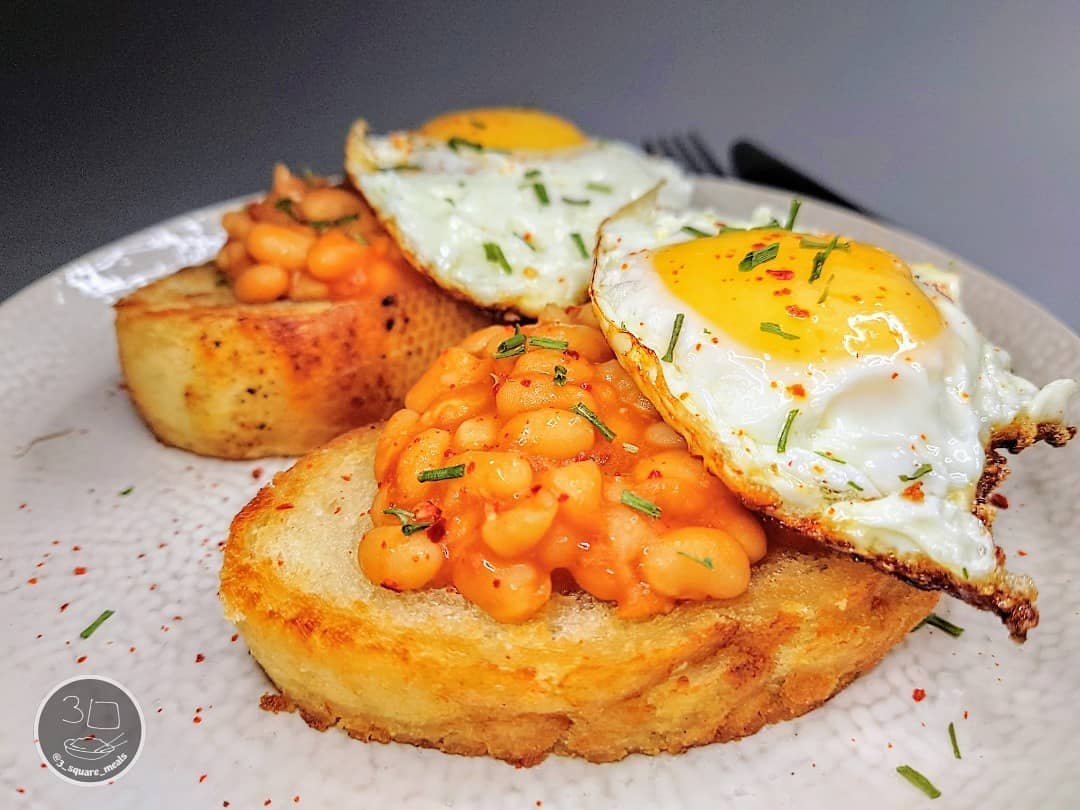 Fried Bread with Eggs and Beans