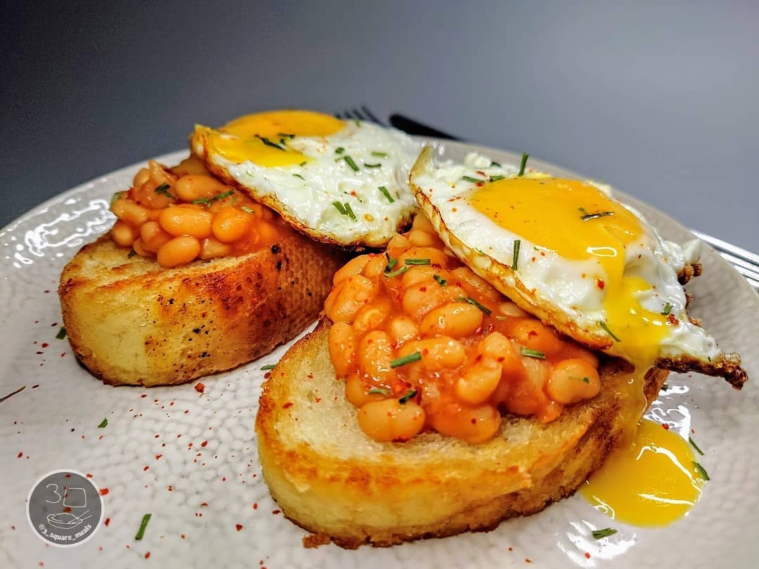 Fried Bread with Eggs and Beans