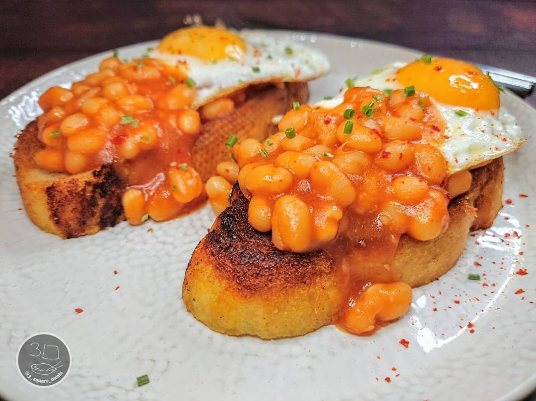 Fried Bread with Eggs and Beans