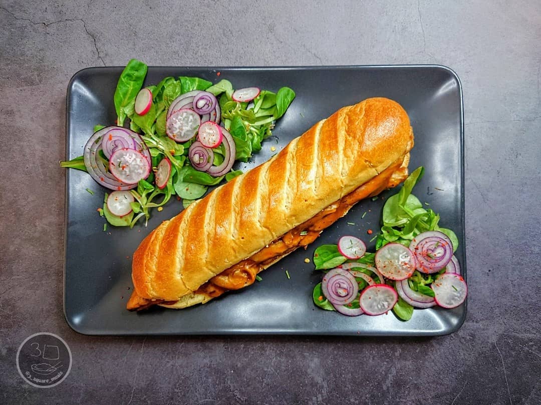 Brioche Baguette with Chick'n and Gravy
