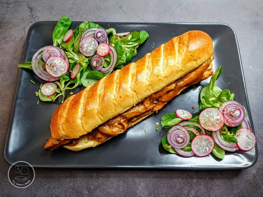 Brioche Baguette with Chick'n and Gravy