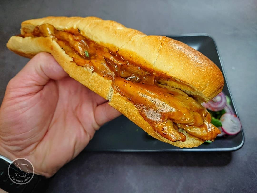 Brioche Baguette with Chick'n and Gravy