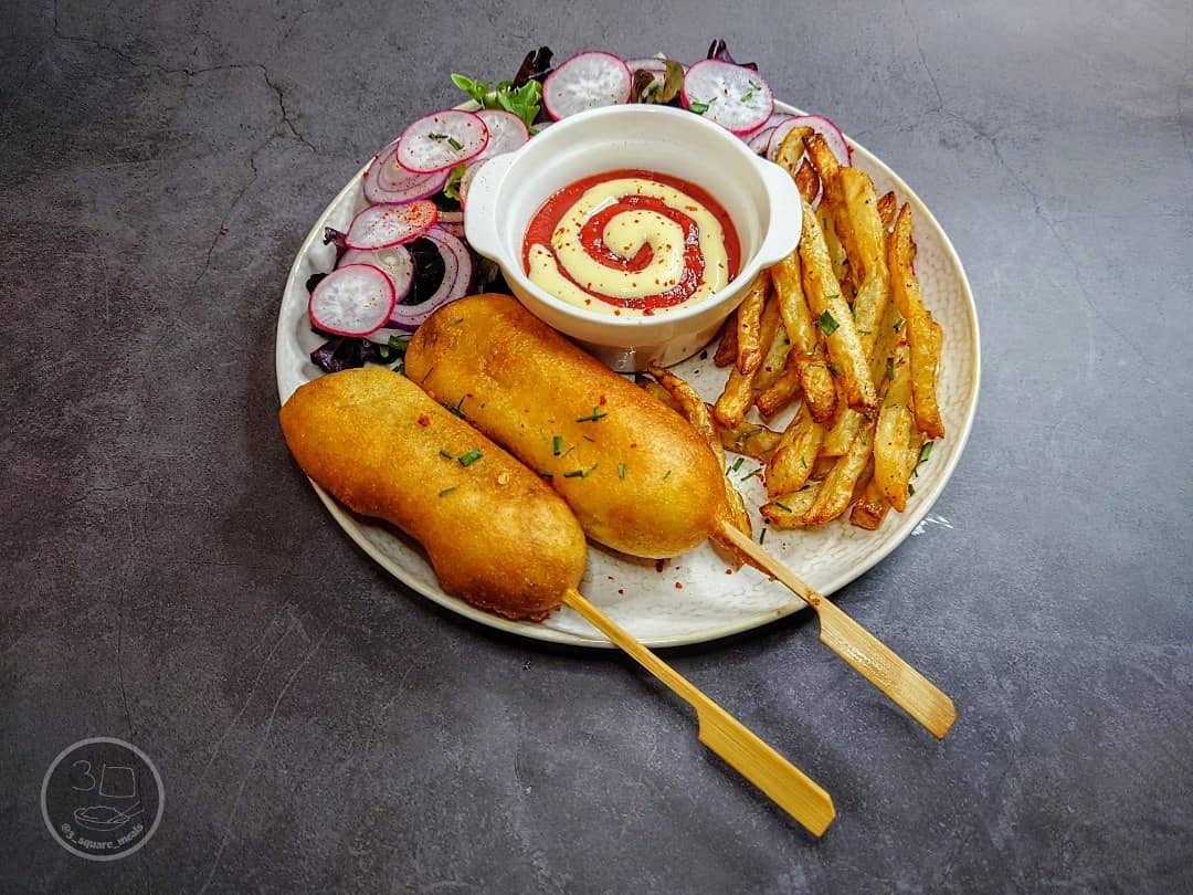 Homemade Meat-Free Corn Dogs with Fries