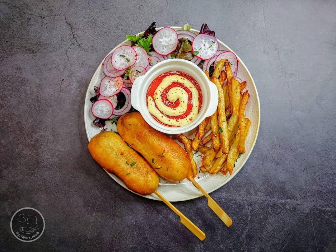 Homemade Meat-Free Corn Dogs with Fries