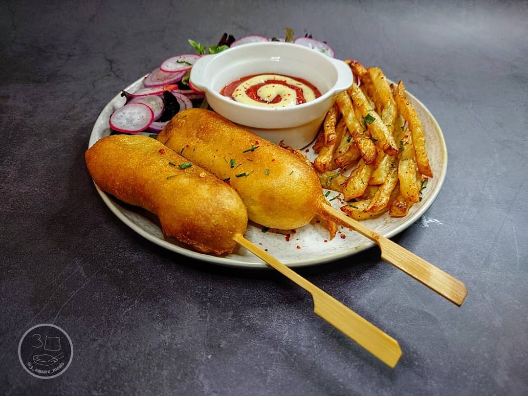 Homemade Meat-Free Corn Dogs with Fries