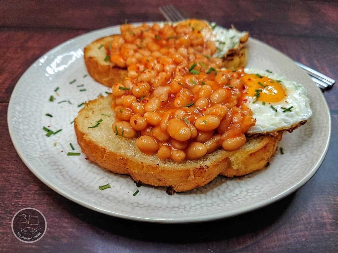 Fried Bread with Eggs and Beans