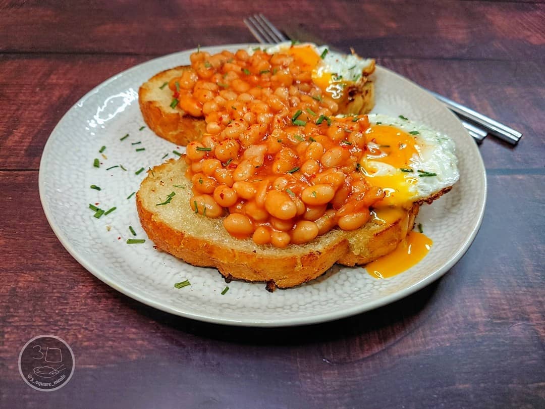 Fried Bread with Eggs and Beans