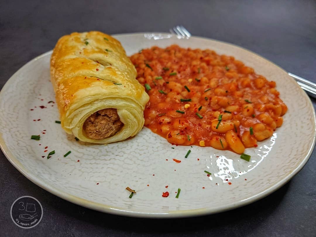 Vegetarian Jumbo Sausage Roll with Beans