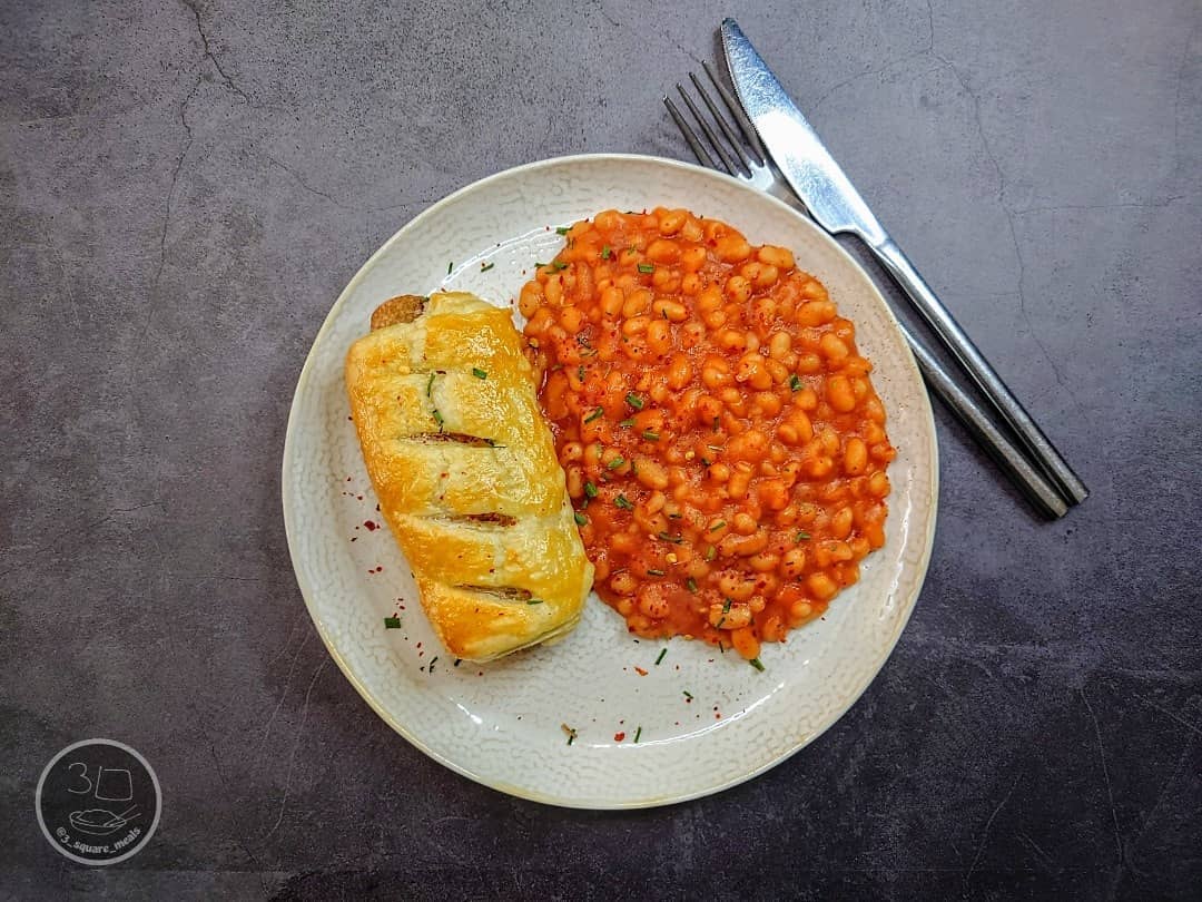 Vegetarian Jumbo Sausage Roll with Beans