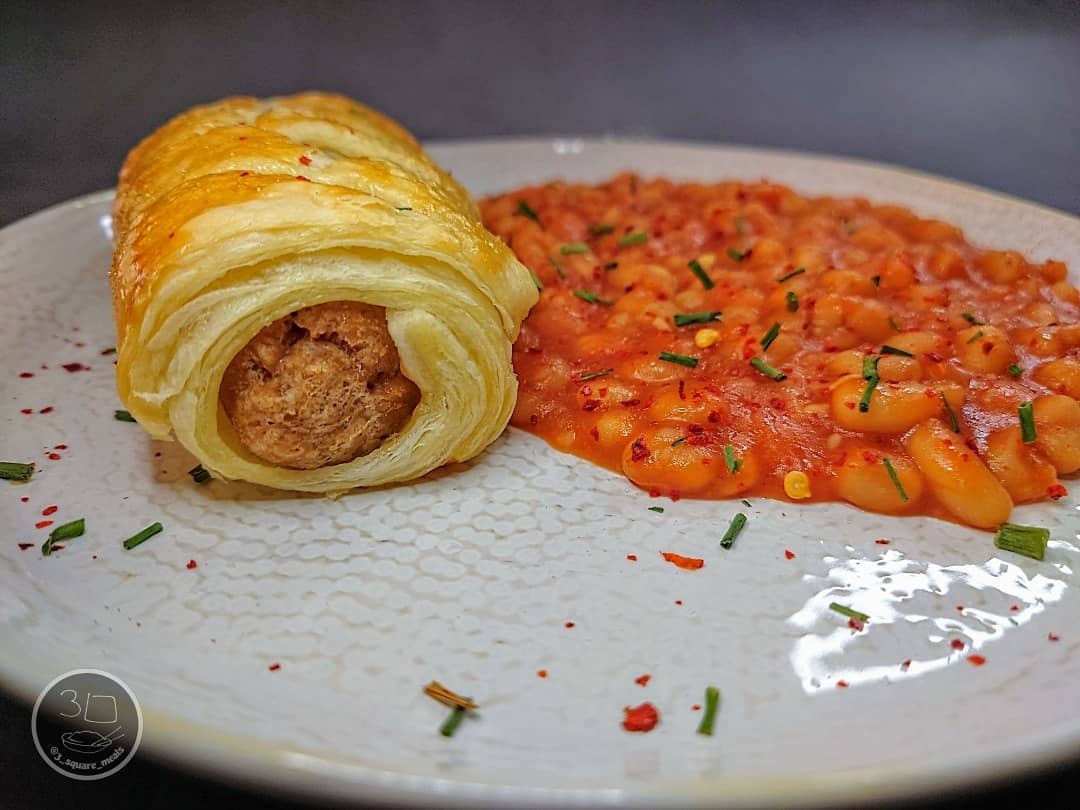 Vegetarian Jumbo Sausage Roll with Beans